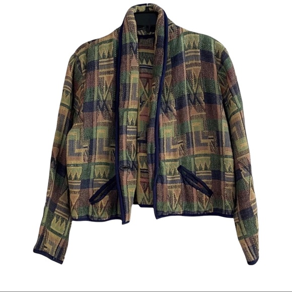 VINTAGE Boho Aztec Cotton Pocket Blazer Jacket S/M - Picture 1 of 10